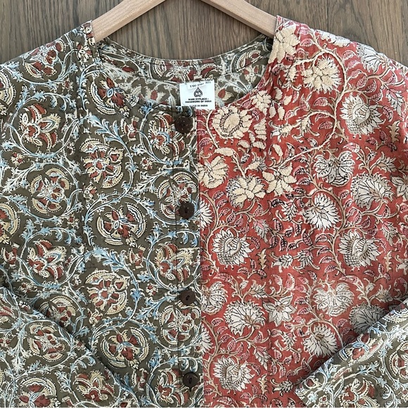 Marketplace Handwork of India Block Print Embroidered Blouse Red, Olive Medium - Picture 2 of 8